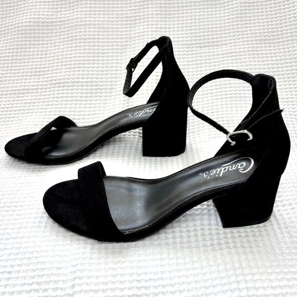 Candie's Black Faux Suede Block Heel Adjustable Ankle Strap 2 Inch Heels Shoes 6 - Picture 8 of 11